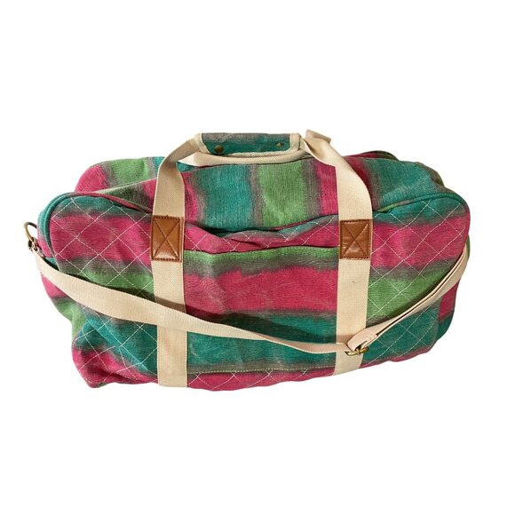 Malirona Striped Canvas Travel Duffle Bag Multiple Compartment Organized Packing - Picture 1 of 13